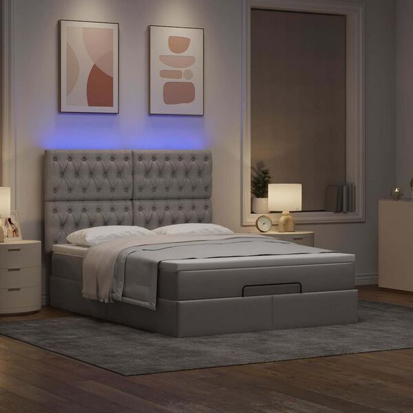 vidaXL Ottoman-Bett mit Matratze & LEDs Taupe 140x190 cm Stoff