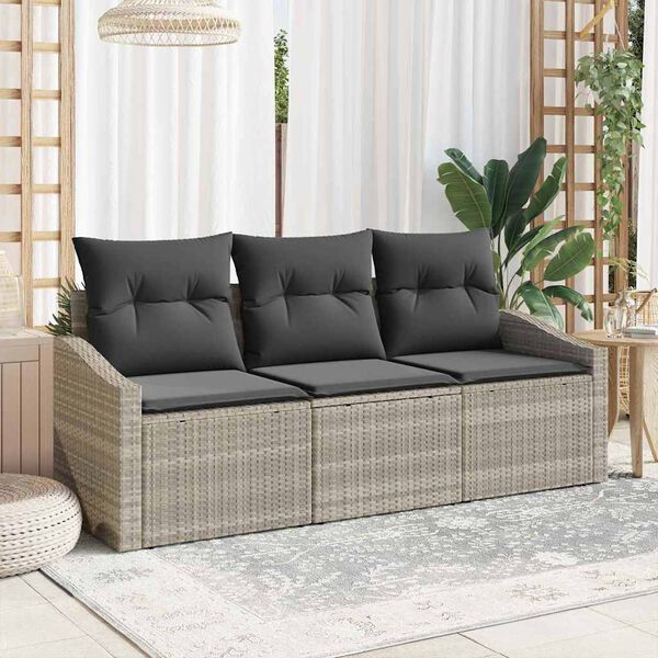 vidaXL Gartensofa-set mit Kissen 3 pcs Hellgrau Poly-Rattan