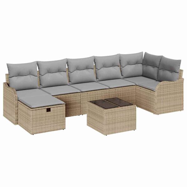 vidaXL Garten-Sofa-Set mit Kissen mit Speicher 8 pcs Beige Poly Rattan
