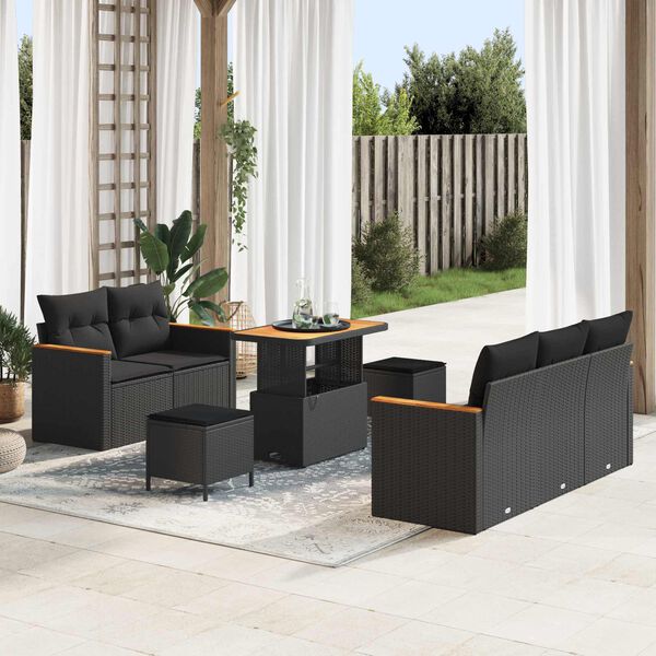 vidaXL Gartensofa-set 8 pcs Schwarz Poly-Rattan