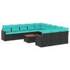 vidaXL 12-teiliges Gartensofa-Set mit Kissen, schwarzes Polyrattan