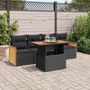 vidaXL 5tlg. Garten-Sofagarnitur mit Kissen Schwarz Poly Rattan Akazie