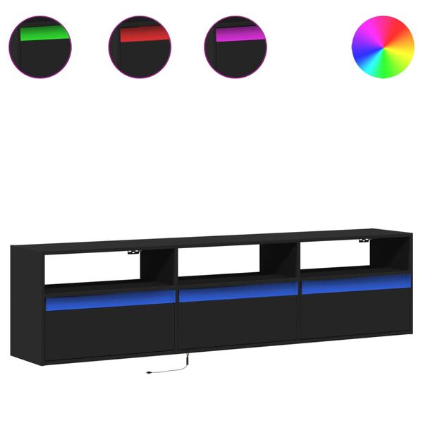 vidaXL TV-Wandschrank mit LED Schwarz 180x31x45 cm