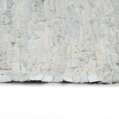 vidaXL Handgewebter Chindi-Teppich Leder 120x170 cm Hellgrau