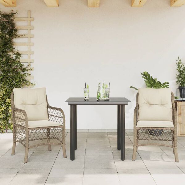 vidaXL 3-tlg. Bistro-Set mit Kissen Beige Poly Rattan