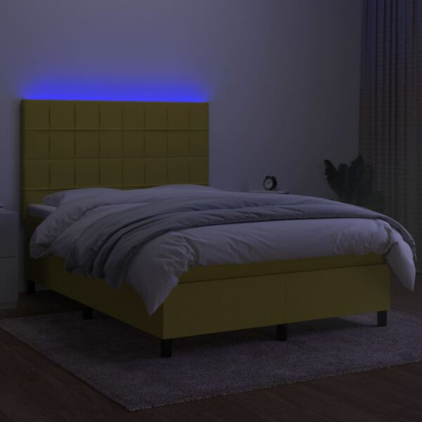 vidaXL Boxspringbett mit Matratze & LED Gr&uuml;n 140x190 cm Stoff