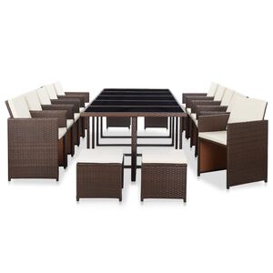 vidaXL 15-tlg. Garten-Essgruppe mit Auflagen Poly Rattan Braun