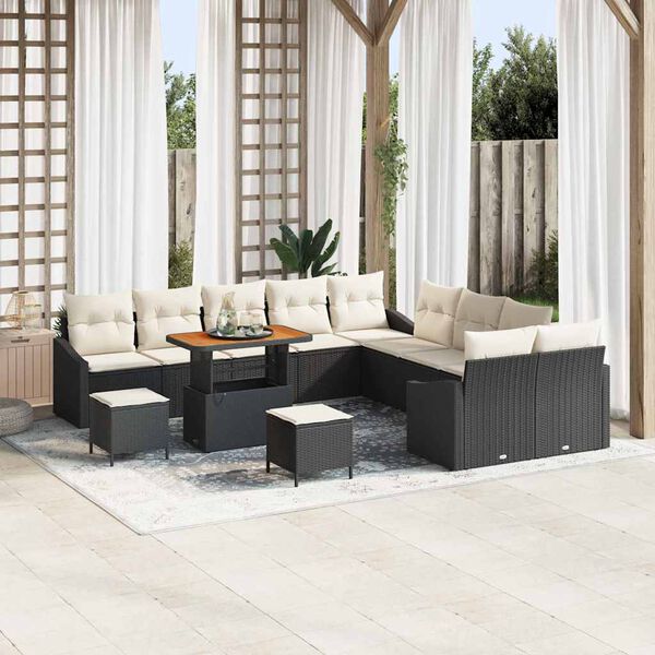 vidaXL Gartensofa-set mit Kissen 13 pcs Schwarz Poly-Rattan