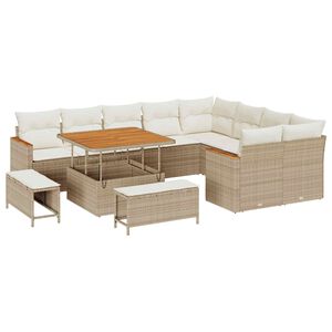 vidaXL Gartensofa-set 12 stk. Beige Poly-Rattan