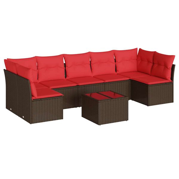 vidaXL 8-tlg. Garten-Sofagarnitur mit Kissen Braun Poly Rattan