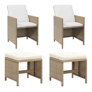 vidaXL Gartenst&uuml;hle mit Hocker 2 Stk. Poly Rattan Beige