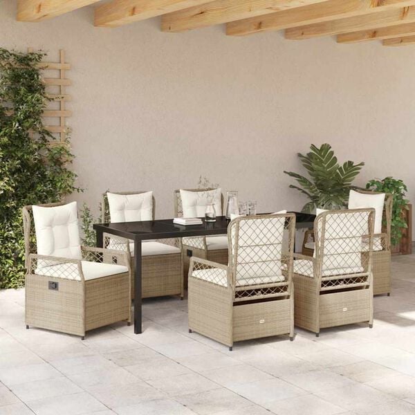 vidaXL Garten Essgruppe 7 pcs Beige und Cremewei&szlig; Poly-Rattan