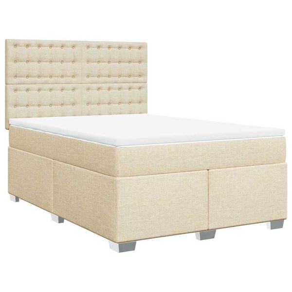 vidaXL Boxspringbett mit Matratze Creme 140x190 cm Stoff