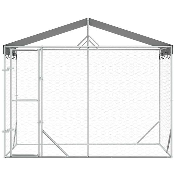 vidaXL Outdoor-Hundezwinger mit Dach Silber 3x1,5x2,5m Stahl Verzinkt