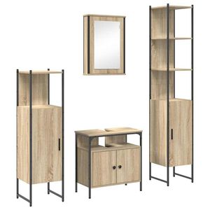 vidaXL Badezimmerm&ouml;bel-Set mit Regal 4 pcs Sonoma-Eiche Holzwerkstoff