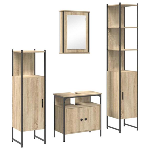 vidaXL Badezimmerm&ouml;bel-Set mit Regal 4 pcs Sonoma-Eiche Holzwerkstoff