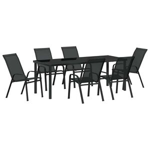 vidaXL Garten Essgruppe 7 pcs Schwarz Pulverbeschichteter Stahl