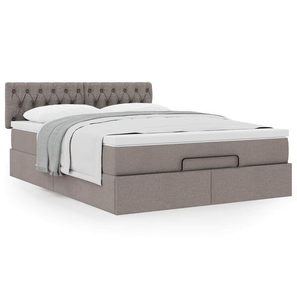 vidaXL Ottoman-Bett mit Matratze Taupe 140x190 cm Stoff