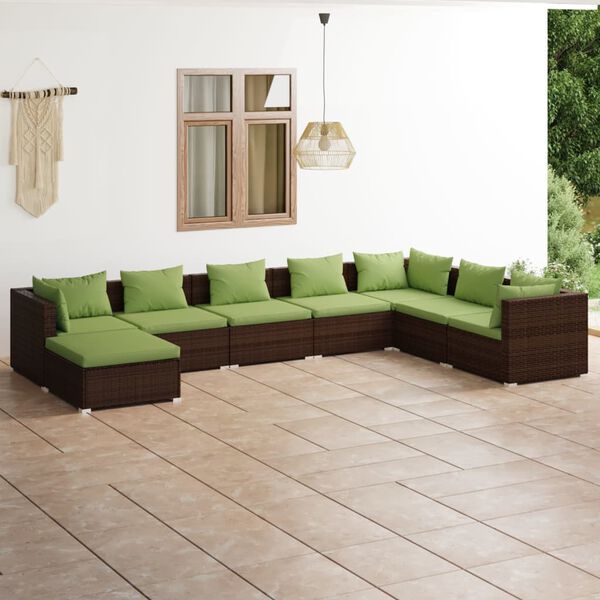 vidaXL 8-tlg. Garten-Lounge-Set mit Kissen Poly Rattan Braun