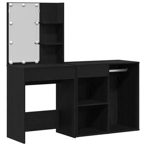 vidaXL LED Schminktisch Set Schwarz Eichen-Optik 140 x 40 x 140 cm