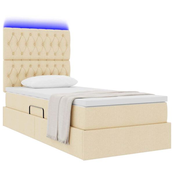 vidaXL Bett mit Stauraum und LED mit LED Creme 90 x 190 cm Polyester