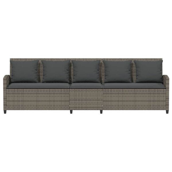 vidaXL Gartensofa 5-Sitzer mit Kissen Grau Poly Rattan