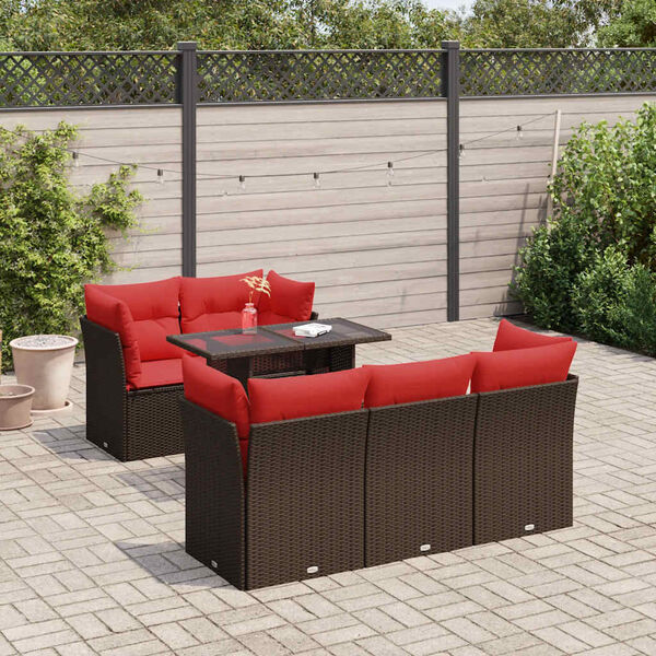 vidaXL 6-tlg. Garten-Sofagarnitur mit Kissen Braun Poly Rattan Akazie