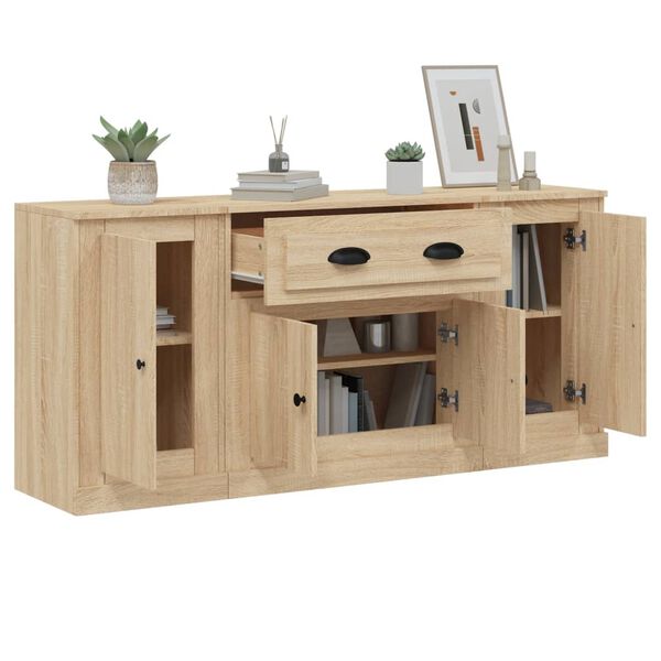 vidaXL Sideboards 3 Stk. Sonoma-Eiche Holzwerkstoff