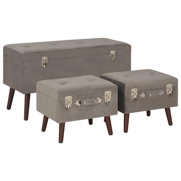 vidaXL Hocker mit Stauraum 3 Stk. Grau Samt