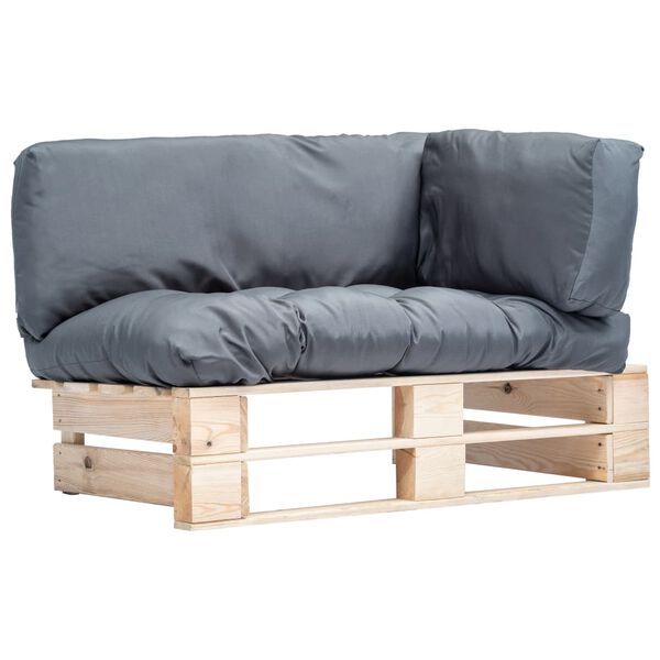 vidaXL Outdoor-Sofa Paletten mit Kissen in Grau Kiefernholz