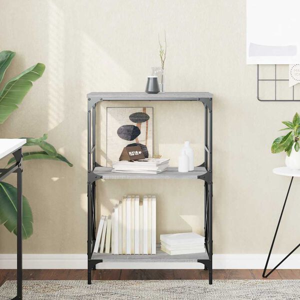 vidaXL B&uuml;cherregal 3 B&ouml;den Grau Sonoma 59x35x90,5 cm Holzwerkstoff