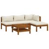 vidaXL 5-tlg. Garten-Lounge-Set mit Creme Kissen Massivholz Akazie