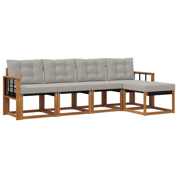 vidaXL Outdoor-Sofagarnitur mit Kissen 5 pcs Nat&uuml;rlich und Hellgrau