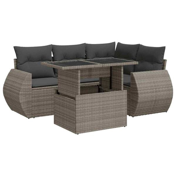 vidaXL 5-tlg. Garten-Sofagarnitur mit Kissen Grau Poly Rattan