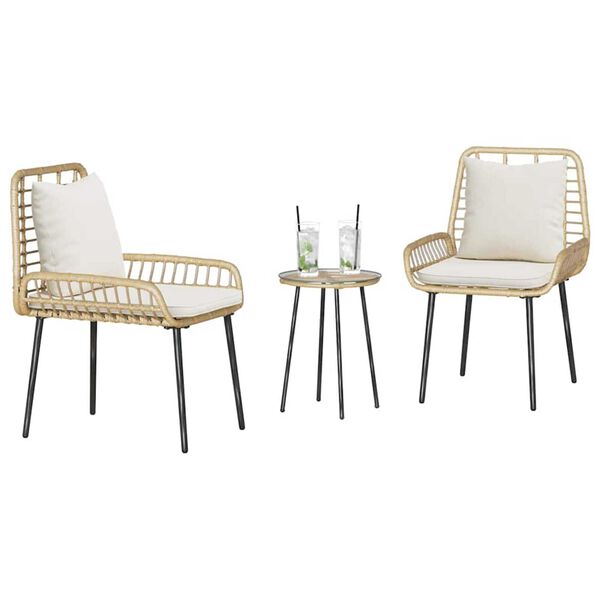vidaXL Garten Essgruppe 3 pcs Braun und Creme Poly-Rattan