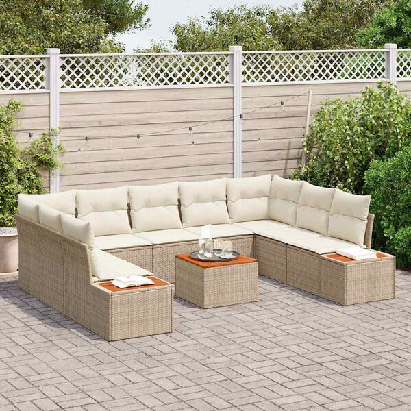 vidaXL Gartensofa-set mit Kissen 10 pcs Beige Poly Rattan
