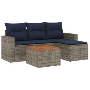 vidaXL 5-teiliges Gartensofa-Set mit Kissen, grau, Polyrattan