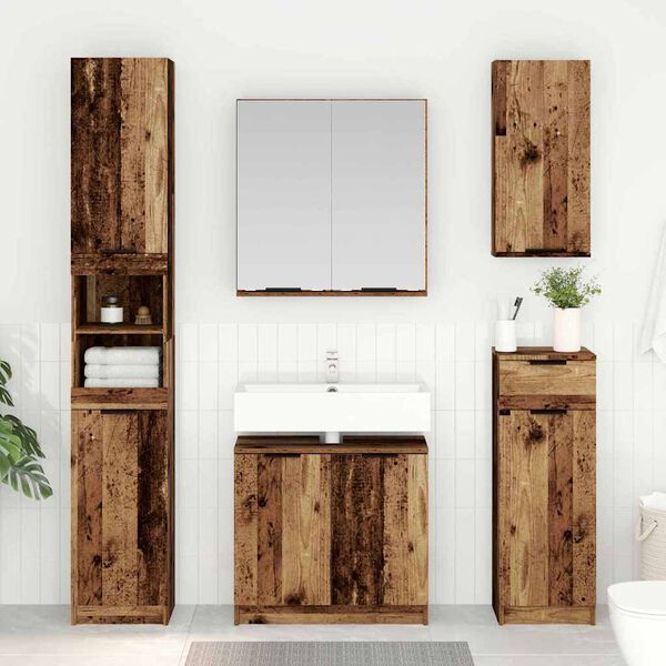 vidaXL Badezimmerschrank-Set mit Regal mit T&uuml;r Altholz Holzwerkstoff