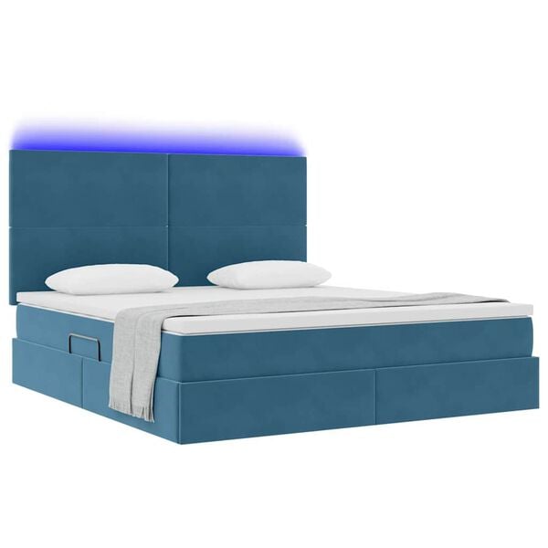vidaXL Bett mit Stauraum und LED mit LED Dunkelblau 160 x 200 cm Samt