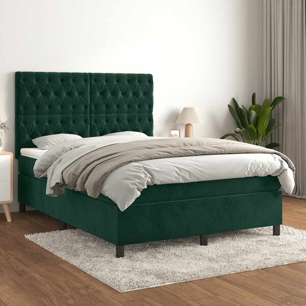 vidaXL Boxspringbett mit Matratze Dunkelgr&uuml;n 140x190 cm Samt
