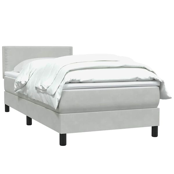 vidaXL Boxspringbett mit Matratze Hellgrau 90x220 cm Samt