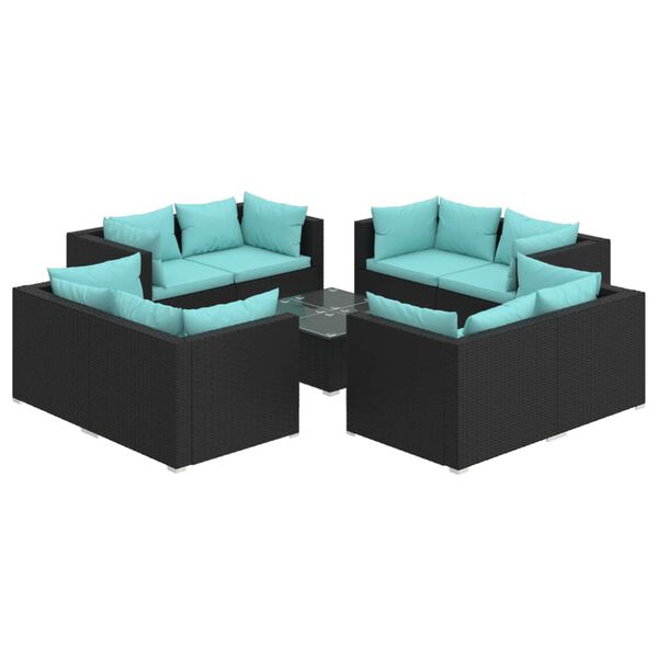 vidaXL 9-tlg. Garten-Lounge-Set mit Kissen Poly Rattan Schwarz