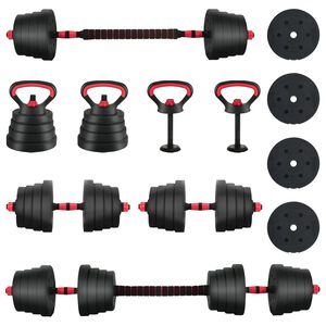 vidaXL 4-in-1 Hantelset 40kg Schwarz und Rot Zement und Eisensand