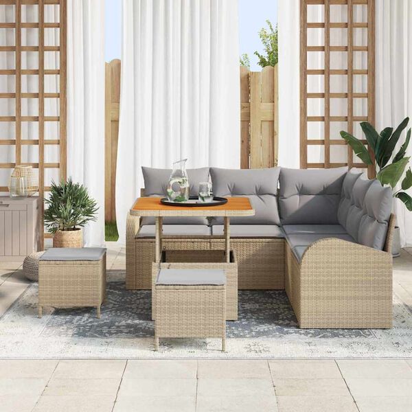 vidaXL Garten-Sofa-Set mit Kissen mit Kissen 8 pcs Beige und Hellgrau