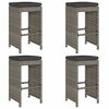 vidaXL Garten-Barhocker mit Kissen 4 Stk. Grau Poly Rattan