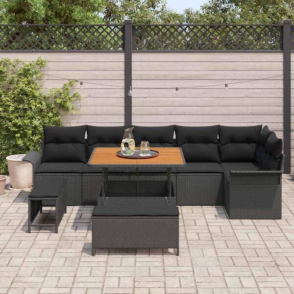 vidaXL Garten-Sofa-Set mit Kissen mit Speicher 9 pcs Schwarz