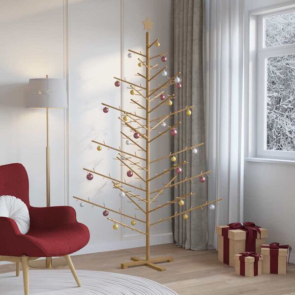 vidaXL Holz Weihnachtsbaum mit St&auml;nder Braun 210 cm Massivholz Kiefer