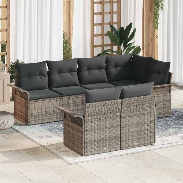 vidaXL Gartensofa-set mit Kissen 7 pcs Grau Poly-Rattan