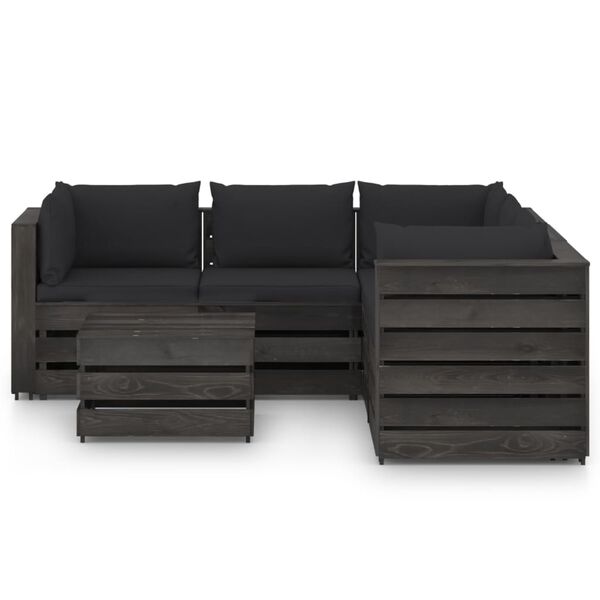 vidaXL 6-tlg. Garten-Lounge-Set mit Kissen Grau Impr&auml;gniertes Holz
