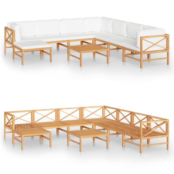 vidaXL 9-tlg. Garten-Lounge-Set mit Creme Kissen Massivholz Teak